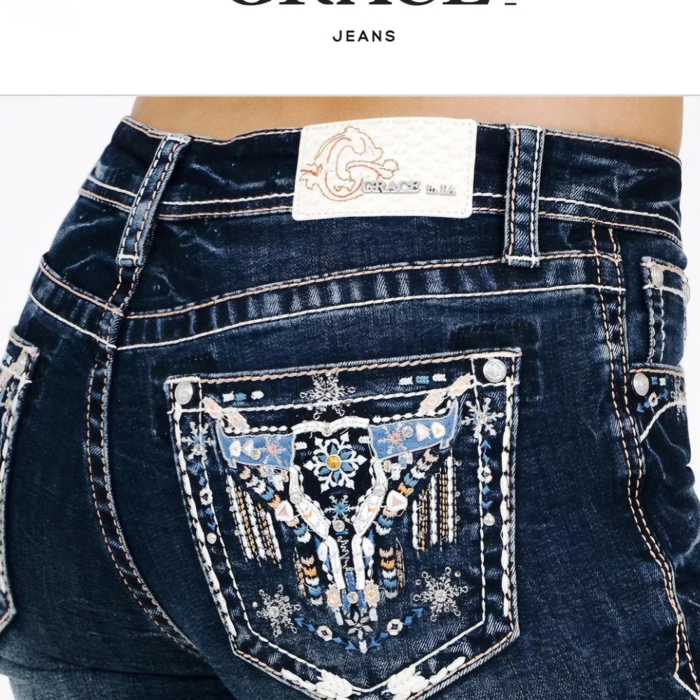 Grace in LA Blue Sequin Embellished Jeans